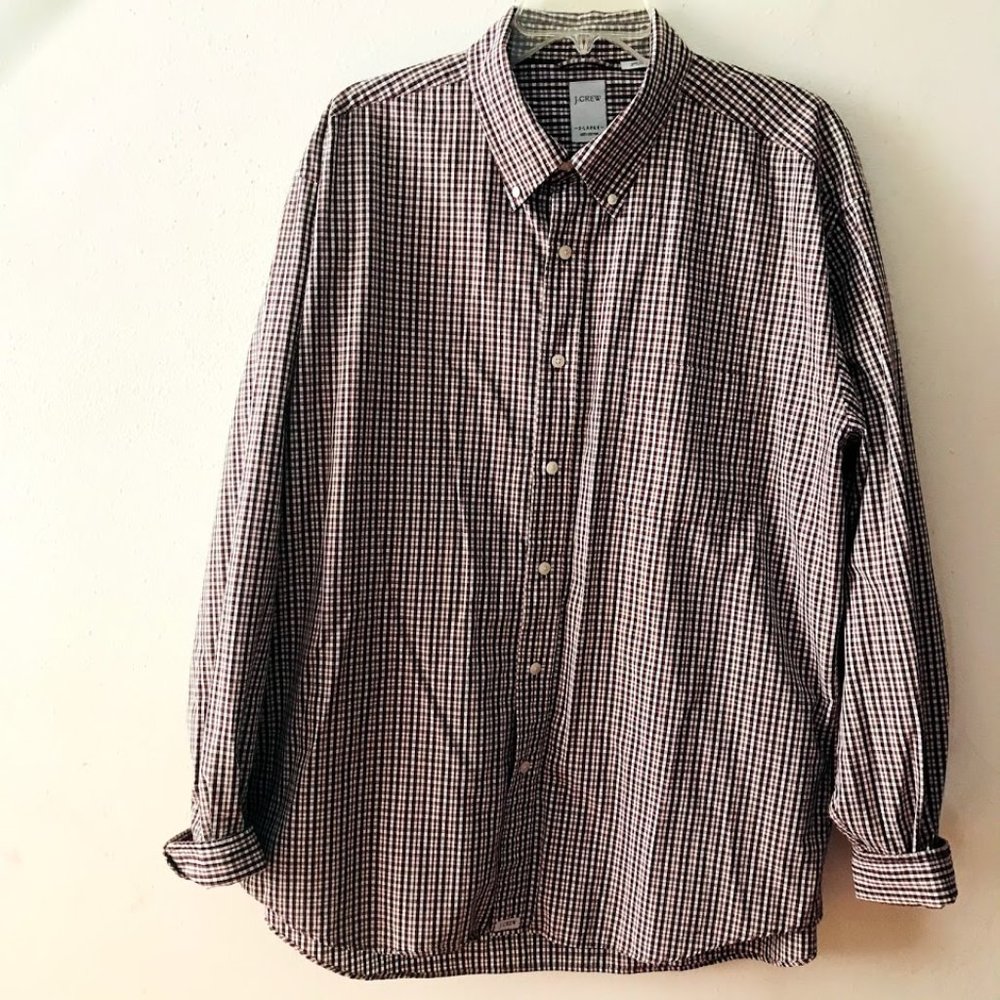 J CREW Button Up Shirt Plaid Long Sleeve 100% Cotton Men XL Red Black Green whit